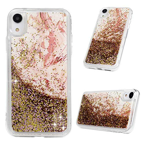 iPhone Xr Case, Xr Case, Liquid Glitter Case Quicksand Bling Sparkle Shiny Moving Flowing Slim Thin Soft TPU Bumper Skin for iPhone Xr - Brown Marble