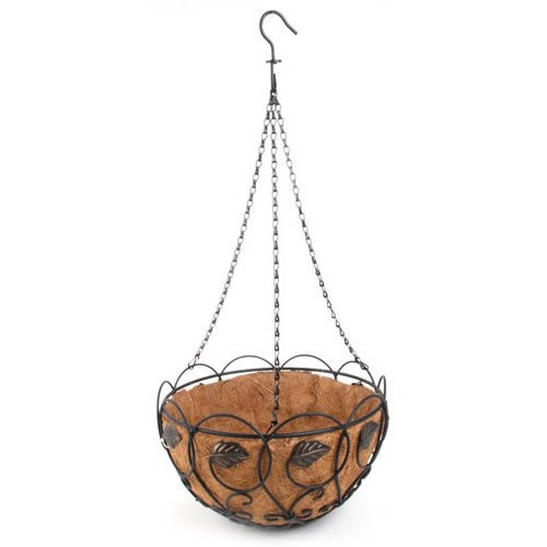 Panacea Products Scroll and Ivy 14-Inch Hanging Basket, Black with Brushed Bronze Leaves
