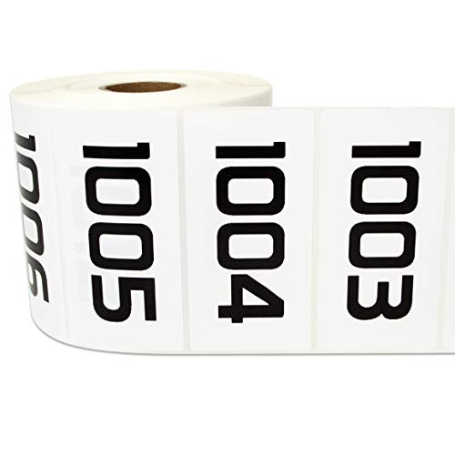1 Roll - Consecutive Number 1001 to 2000 Labels for Inventory Counting Warehouse Quality Control 3 x 1.5" White - 1000 Labels