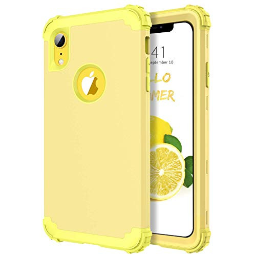 DUEDUE iPhone XR Case,Case for iPhone XR,Heavy Duty Rugged Shockproof Drop Protection 3 in 1 Hybrid Hard PC Covers Soft Silicone Bumper Full Body Protective Case for iPhone XR 6.1"(2018),Lemon Yellow