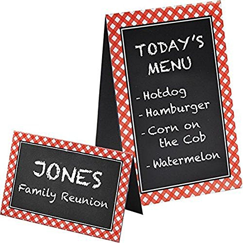 Delightful Picnic Party Red Plaid Chalkboard Tent Cards Decoration, Paper, 4" x 6", Pack of 24