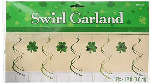 Amscan St. Patrick's Day Assorted Shamrock Swirly Foil Garland | Party Decoration I 6 Ct.
