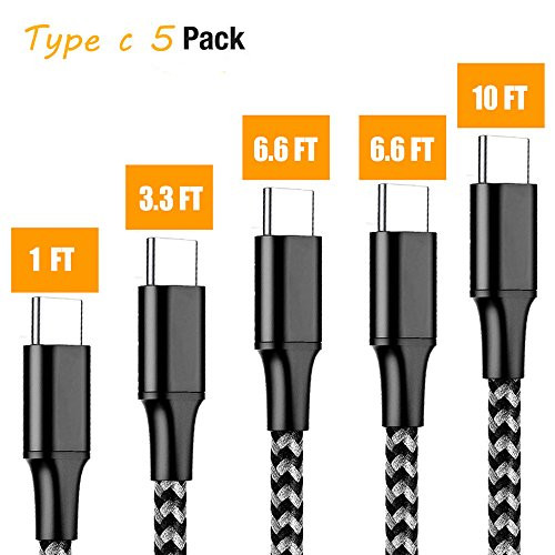 Housailei Aluminum Shell Type-C USB 2.0 Cable Fast Charging & Data Transfer Cord(1FT,3.3FT,6.6FTx2,10FT / 5PACK) Nylon Braided Compatible with Android, Windows and Other Devices