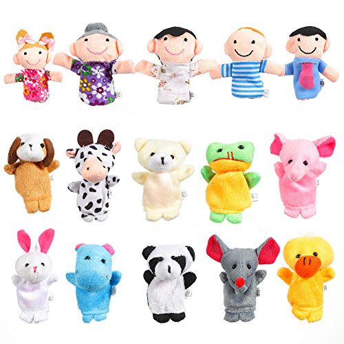 Acekid 16pcs Finger Puppets Animals and Family Members Hand Puppets Baby Story Time Props (16pcs)