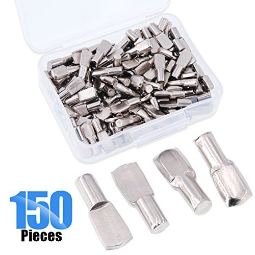 Glarks 150-Pieces 5mm Shelf Support Pegs Pins Spoon Shape Cabinet Furniture Shelve Support - Nickel Plated