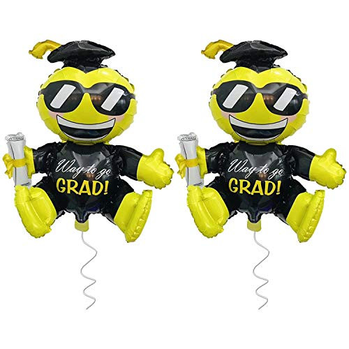 Graduation Emoji Balloons for Graduation Decorations - Helium Gradution Mylar Balloons | Large Way to Grad Graduation Balloon | Emoji Graduation Ballon with Cap | Graduation Party Supplies 2019