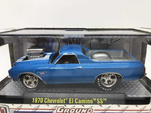 M2 Machines Ground Pounders 1970 Chevrolet El Camino SS 1:64 Scale 12-14 Blue/White Details Like NO Other!