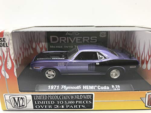 M2 Machines Auto-Drivers 1971 Plymouth HEMI Cuda 1:64 Scale R26 13-24 Metallic Purple/Black Details Like NO Other!