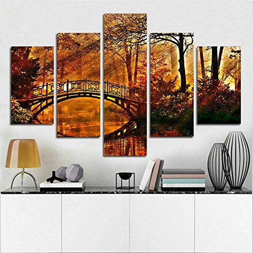 H.COZY 5 Units Forests and Waterfalls Modern Home Decor Wall Canvas HD Photo Printing on Canvas Painting Oil Painting (unframed) far33 50 inch x30 inch