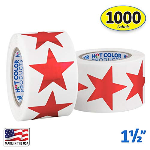 Metallic Red Star Shape Foil Sticker Labels, 500 Labels per Roll, 2 Rolls in The Package, 1 1/2 inch Diameter, 1.5"