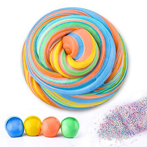 AUNOOL DIY Fluffy Slime, Fluffy Floam Slime Scented Stress Relief Toy for Kids, Super Soft Non Sticky Without Borax (4 Colors)