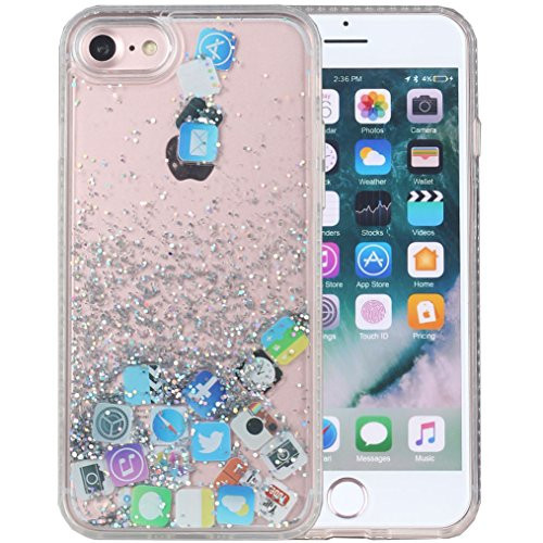 iPhone 8 Case, iPhone 7 Case, iYCK Hard Back Panel and Soft Rubber TPU Bumper Flowing Floating Liquid Infused Quicksand Bling Glitter Sparkle Protective Case Cover for iPhone 8/iPhone 7 - App