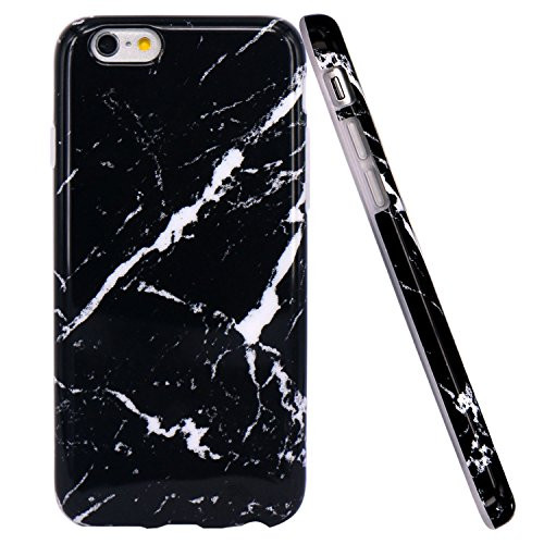 JAHOLAN Black Marble Design Slim Shockproof Clear Bumper TPU Soft Case Rubber Silicone Skin Cover for iPhone 6 Plus and iPhone 6S Plus
