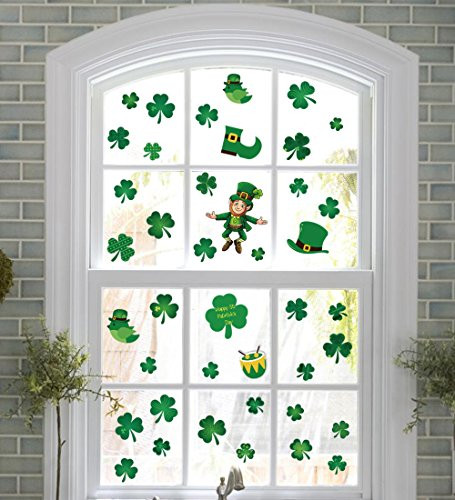 jollylife 110+ St Patrick's Day Shamrock Decorations - Window Clings Decal Stickers Party Ornaments