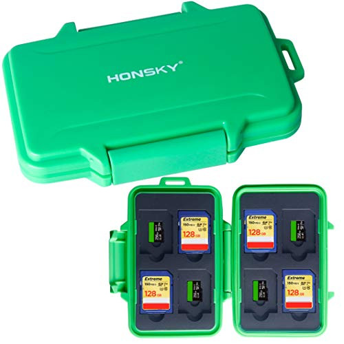 SD Card Holder, Honsky Waterproof Memory Card Holder Case for SD Cards, Micro SD Cards, SDHC SDXC, Green
