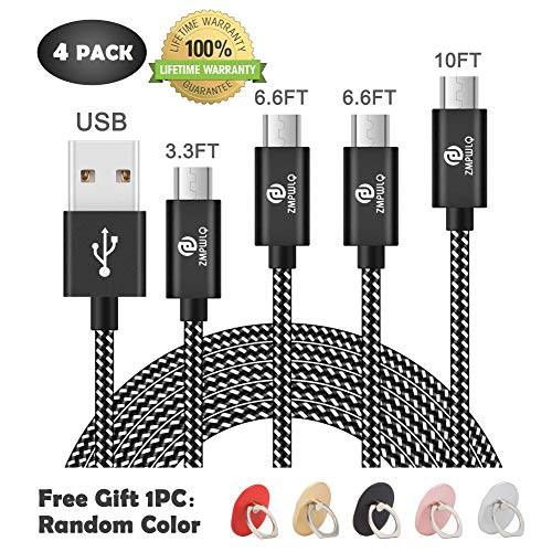 Micro USB Cable Android Phone Charger Android Charger Cable 4Pack 3.3FT 6.6FT 6.6FT 10FT Long Premium Nylon Braided Sync Fast Charging Cord Compatible with S7