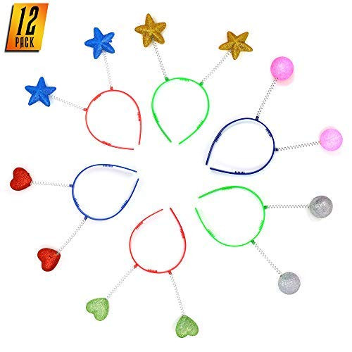 Skeleteen Glitter Antenna Head Boppers - Rainbow Shapes Novelty Headbands - 12 Pieces