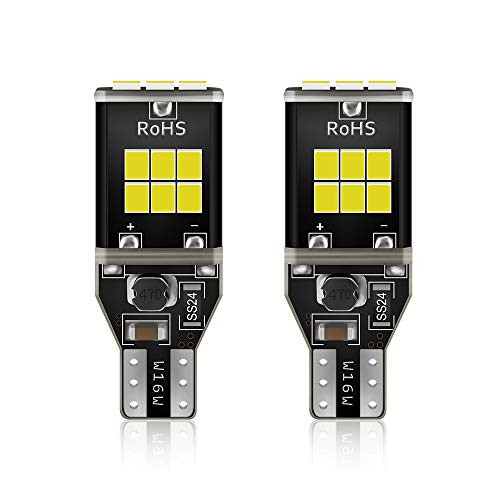 BeiLan T15 W16W 15-SMD 3030 Wedge LED Car Light Bulbs DC12V 6500K Extremely Bright Xenon White Lights Canbus Error Free for Backup Reverse Lights Bulbs 902 904 906 912 921 (Pack of 2) (T15-15-3030)