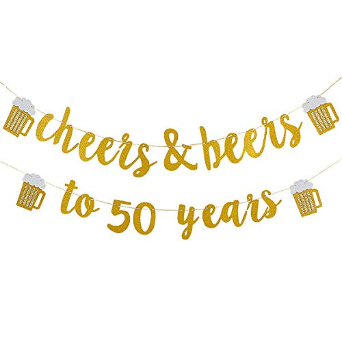 Cheers & Beers to 50 Years Gold Glitter Banner- 50th Birthday Wedding Aniversary Party Supplies Decorations