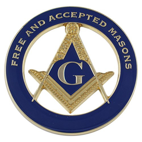 F&AM Square & Compass Masonic Round Blue Auto Emblem - 3" Diameter
