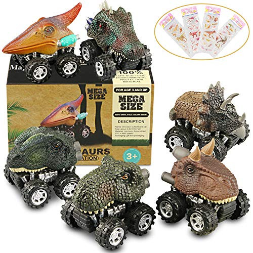 WOSTOO Dinosaur Cars, 6 Pcs Pull Back Dinosaur Cars, Non-Toxic Safe Plastic Mini Pull Back Animal Car for Toddlers Boys Girls, Animal Vehicles for Kids Creative Gifts