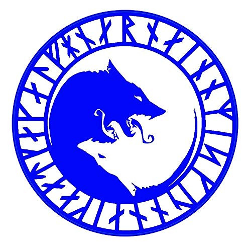 WickedGoodz ÚLFHÉÐNAR Rune No Mercy Only Violence Wolf Vinyl Decal - Viking Bumper Sticker - Perfect Icelandic Scandinavian Gift (Blue)