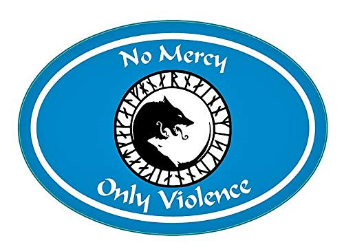 WickedGoodz Oval ÚLFHÉÐNAR Rune No Mercy Only Violence Wolf Vinyl Decal - Viking Bumper Sticker - Perfect Icelandic Scandinavian Gift (Blue)