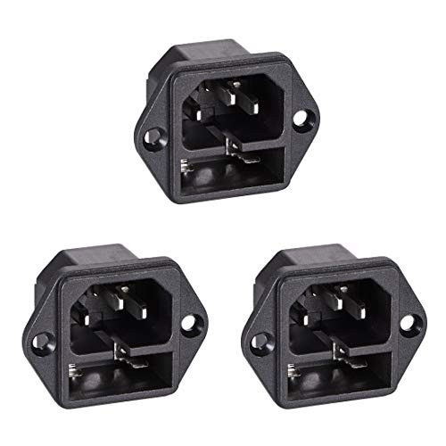 uxcell C14 Panel Mount Plug Adapter AC 250V 10A 3Pins IEC Inlet Module Plug Power Connector Socket Straight Pack of 3