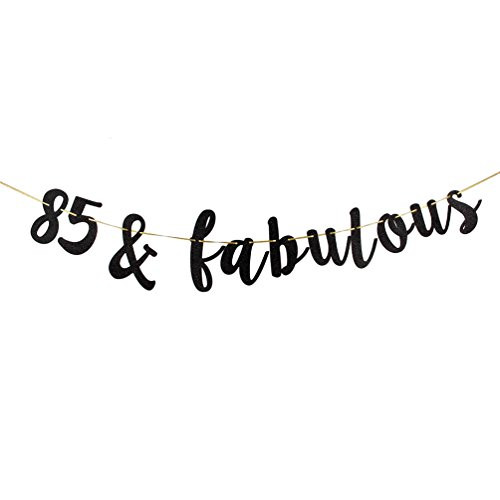 85 & Fabulous Banner, Black Glitter 85th Birthday Party Decoration Sign