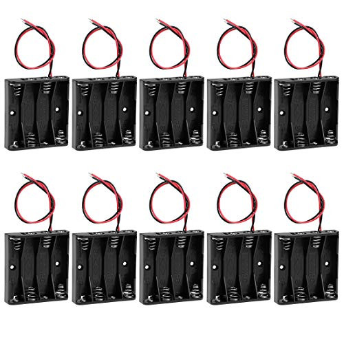 uxcell 6V Batteries Holder Case Storage Box 4 x 1.5V AAA Batteries Wire Lead 10Pcs