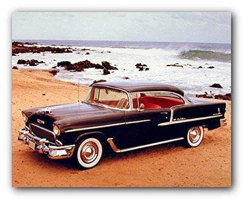 1955 Black Chevy Bel Air Brad Wagner Vintage Car Wall Decor Art Print Poster (16x20)