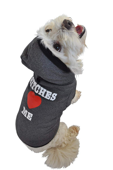 Ruff Ruff and Meow Dog Hoodie, Bitches Love Me, Black, Extra-Small