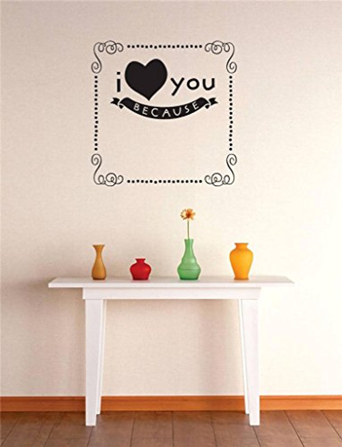 Design with Vinyl RE 1 C 2240 I Love You Because Image Frame Quote Vinyl Wall Decal Sticker, 12 x 12", Black