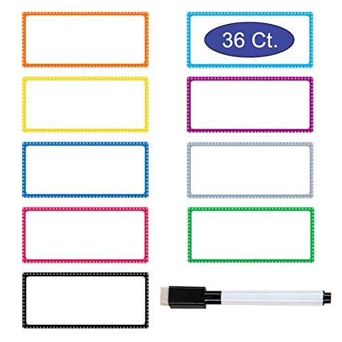 Pack of 36 Magnetic Dry Erase Labels, Yoklili Name Plate Labels Writable Reusable Flexible Magnet Name Tags Sticky Labels and Stickers for Whiteboards Refrigerator Crafts, 9 Colors