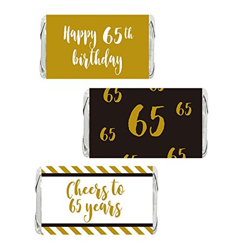 Gold 65th Birthday Miniatures Candy Bar Wrapper Stickers, Party Favor Labels, 54 Count