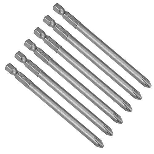 uxcell 6 Pcs 1/4 Shank 100mm Length 6mm Phillips PH2 Magnetic S2 Screwdriver Bits
