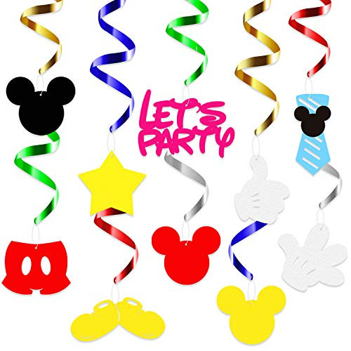 BeYumi 28PCS Mickey Hanging Swirls Decorations, Mickey Hanging Swirls for Baby Shower Mickey Theme Birthday Party Supplies, Mickey Party Wall Hanging Décor