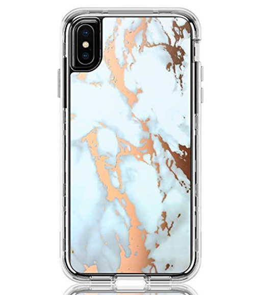 BAISRKE Shiny Rose Gold White Marble Design Clear TPU Soft Rubber Silicone Bumper Cover Phone Case Compatible with iPhone X/iPhone Xs [5.8 inch]