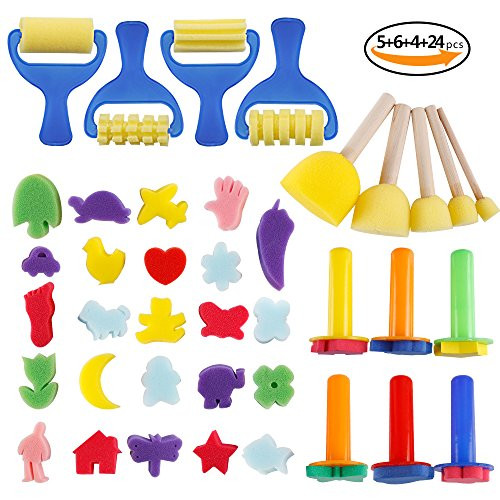 39pcs Sponge Paint Brush, YGDZ Early Learning Drawing Tools Mini Flower Finger Painting Sponge, Washable Craft Art Supplies Paint Brushes Kits for Kids Toddlers 39pcs Sponge Paint Brush, YGDZ Early Learning Drawing Tools Mini Flower Finger Painting Sponge, Washable Craft Art Supplies Paint Brushes Kits for Kids Toddlers
