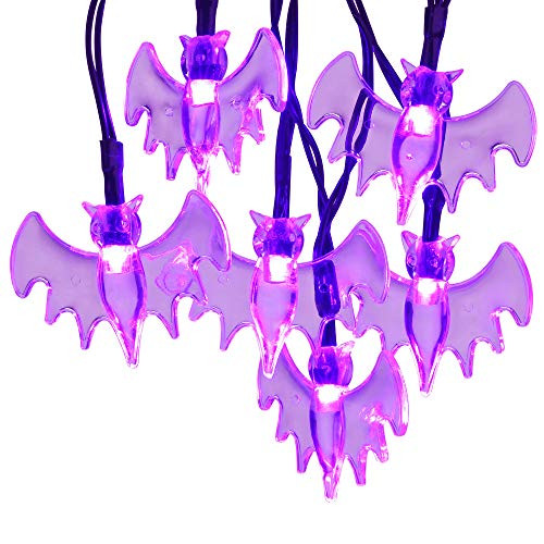 RECESKY Purple Bat String Lights with Build-in Timer - 40 LED 14ft Battery Operated Halloween String Lights for Halloween Party Decor, Halloween Decoration, Halloween Lighting, Indoor, Holiday, Home