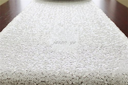 TRLYC 12" 144" White Sequin Table Runner for Wedding/Party/Banquet