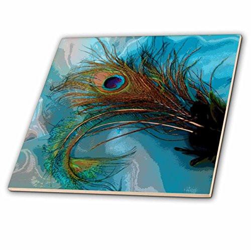 3dRose ct_60467_3 Abstract Peacock Feather Ii Ceramic Tile, 8-Inch