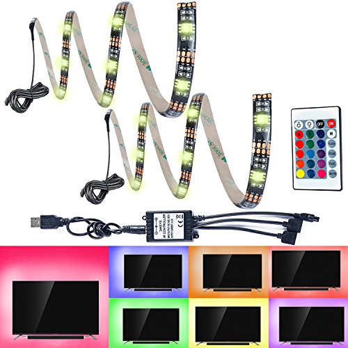 Bias Lighting for HDTV, PEYOU [2 PCS] 19.6" 30 LED Multicolor RGB USB Powered Flexible Backlight Kit Bias Lighting Strip with Remote Control for HDTV,Reduce Eye Strain and Increase Clarity