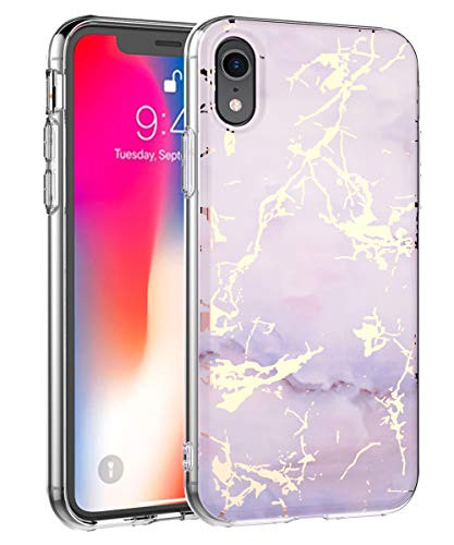 iPhone XR Case 2018,Spevert Marble Pattern Hybrid Hard Back Soft TPU Raised Edge Slim Protective Case Cover Compatible iPhone XR 6.1 inches 2018 - Purple