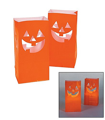 Fun Express Jack-O'-Lantern Pumpkin Silhouette Luminary Paper Bags | 36 Count | Great for Halloween Party Decorations