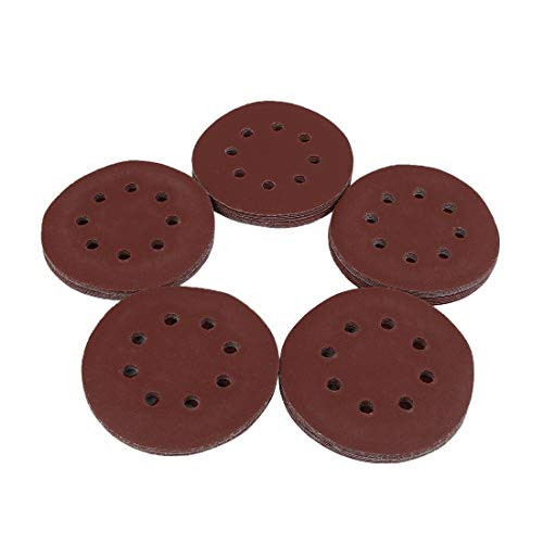 uxcell 50pcs 5 Inch 8 Hole Hook and Loop Sanding Discs Sander Pads 180 Grit Sandpaper