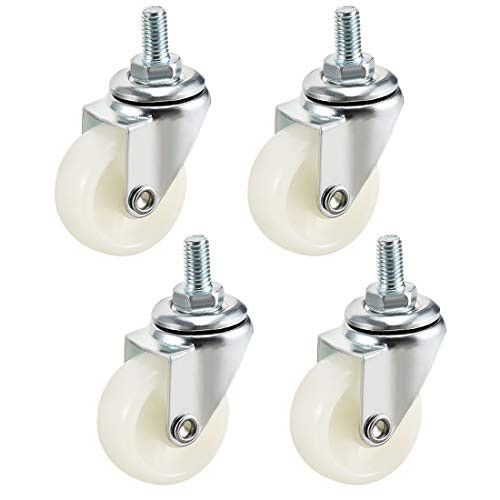 uxcell Swivel Casters 1.5 Inch Nylon 360 Degree M8 x 15mm Threaded Caster Wheels White 44lb Capacity 4 Pcs