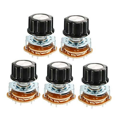 uxcell 2P6T 2 Pole 6 Throw 1Deck Band Channel Rotary Switch Selector with Plastic Knob 5pcs