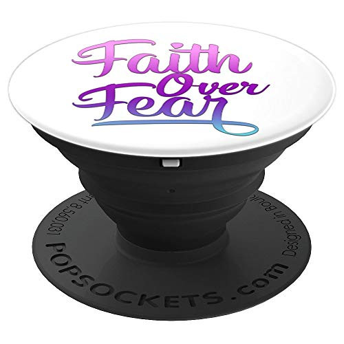 Teal Purple Pink Ombre Faith Over Fear On White PopSockets Grip and Stand for Phones and Tablets