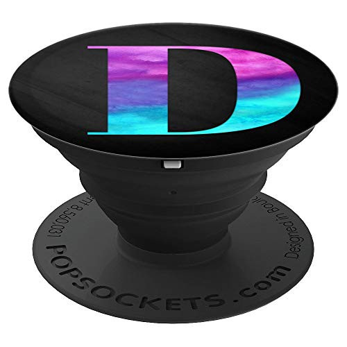 Purple Turquoise Letter D Monogram On Black PopSockets Grip and Stand for Phones and Tablets